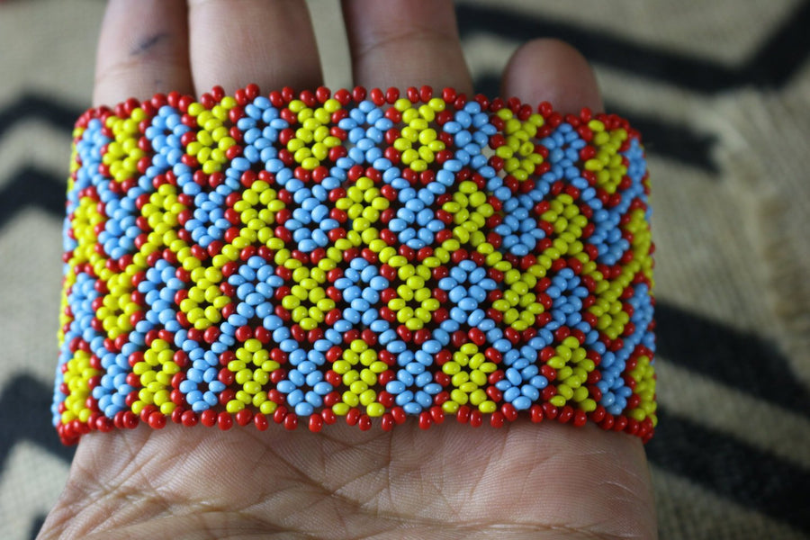 Art# K259  4 inch. Original Kayapo Traditional Peyote stitch Beaded Bracelet from Brazil.