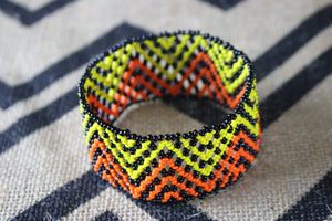 Art# K269  4+ inch. Original Kayapo Traditional Peyote stitch Beaded Bracelet from Brazil.