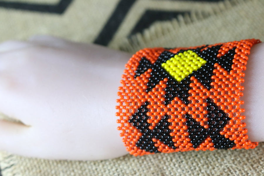 Art# K278  3.5 inch. Original Kayapo Traditional Peyote stitch Beaded Bracelet from Brazil.