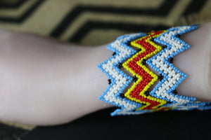 Art#  K293  3+ inch. Original Kayapo Traditional Peyote stitch Beaded Bracelet from Brazil.