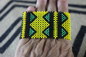 Art# K309  3+ inch. Original Kayapo Traditional Peyote stitch Beaded Bracelet from Brazil.