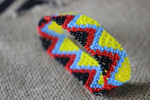 Art# K341  3.5+ inch. Original Kayapo Traditional Peyote stitch Beaded Bracelet from Brazil