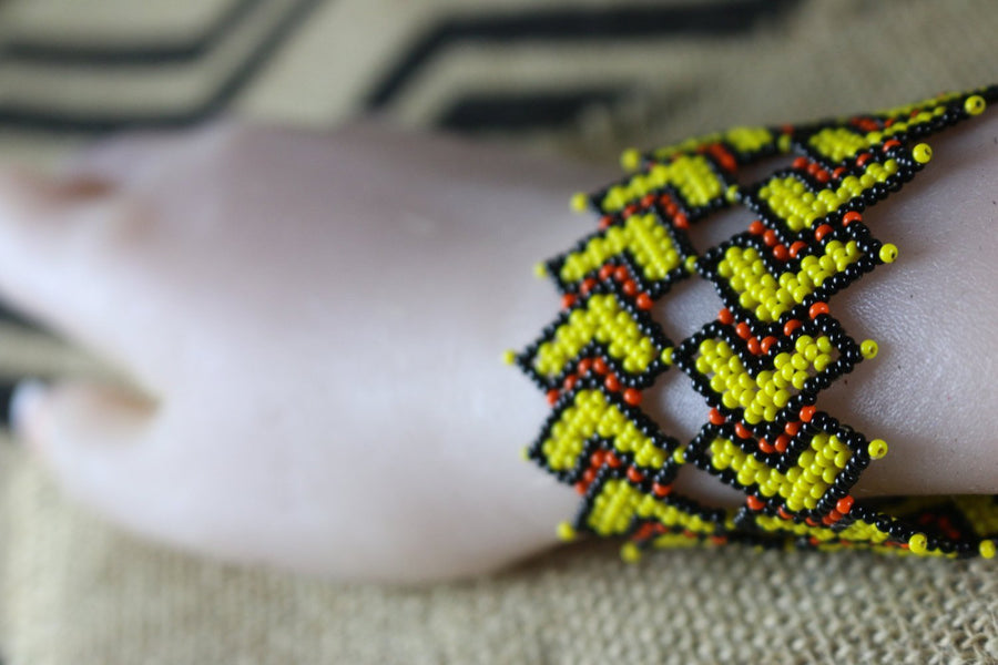 Art# K342  2.5+ inch. Original Kayapo Traditional Peyote stitch Beaded Bracelet from Brazil