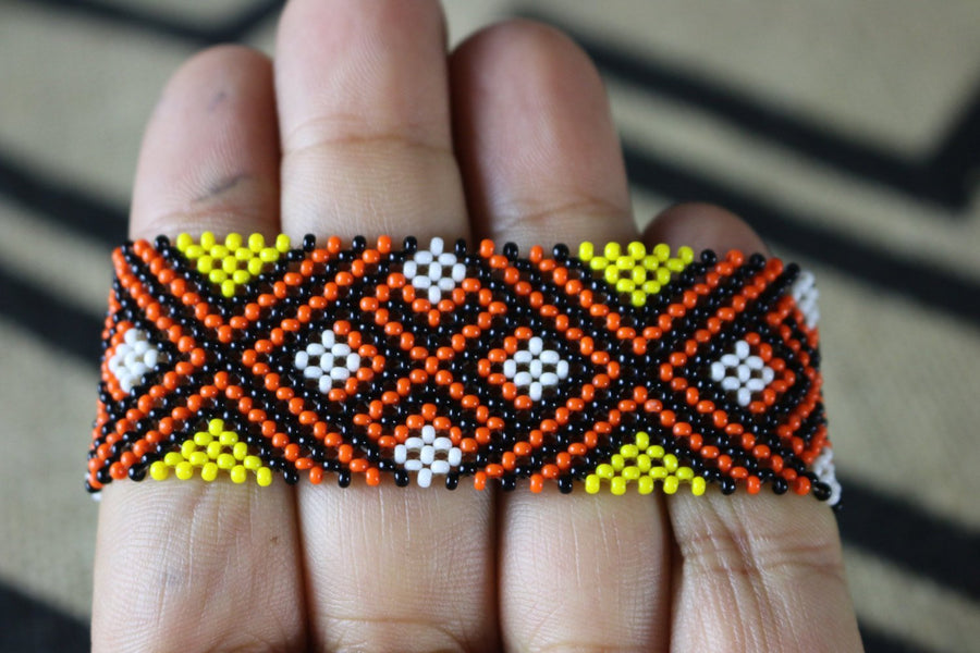 Art# K343  3+ inch. Original Kayapo Traditional Peyote stitch Beaded Bracelet from Brazil