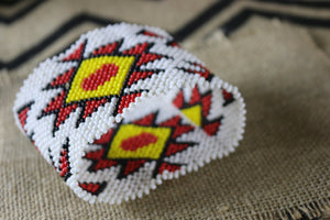 Art#  K370  4+  inch. Original Kayapo Traditional Peyote stitch Beaded Bracelet from Brazil