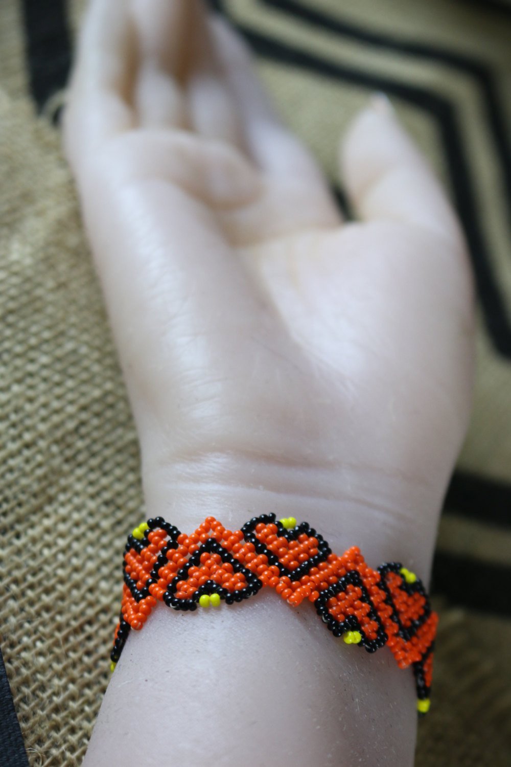 3-Color Tribal Style Cuff Bracelet Peyote or Brick Beading Pattern