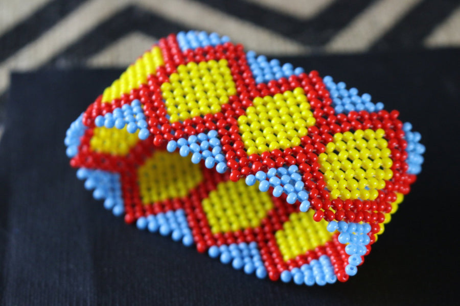 Art# K402 3.5+ inch. Original Kayapo Traditional Peyote stitch Beaded Bracelet from Brazil